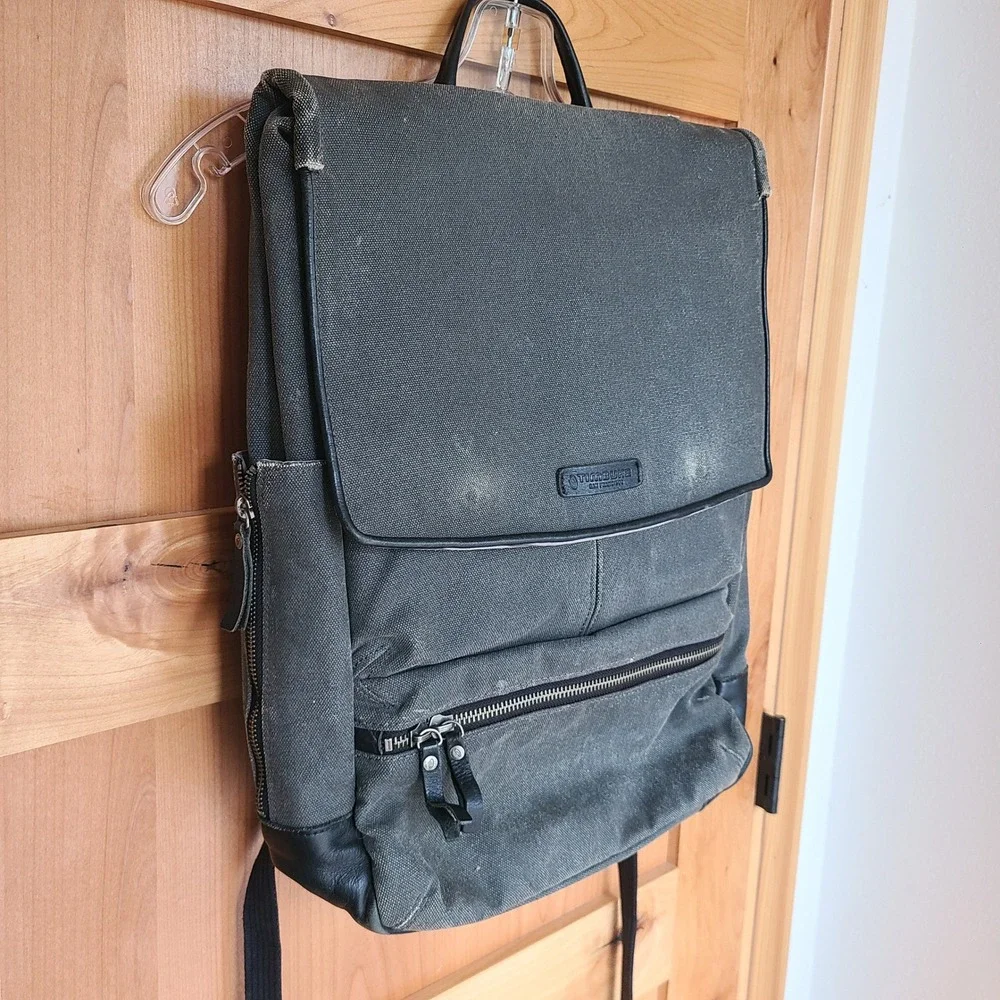 Timbuk2 Gray Canvas Distressed Laptop Bag Backpack Grunge Utility Travel Commute